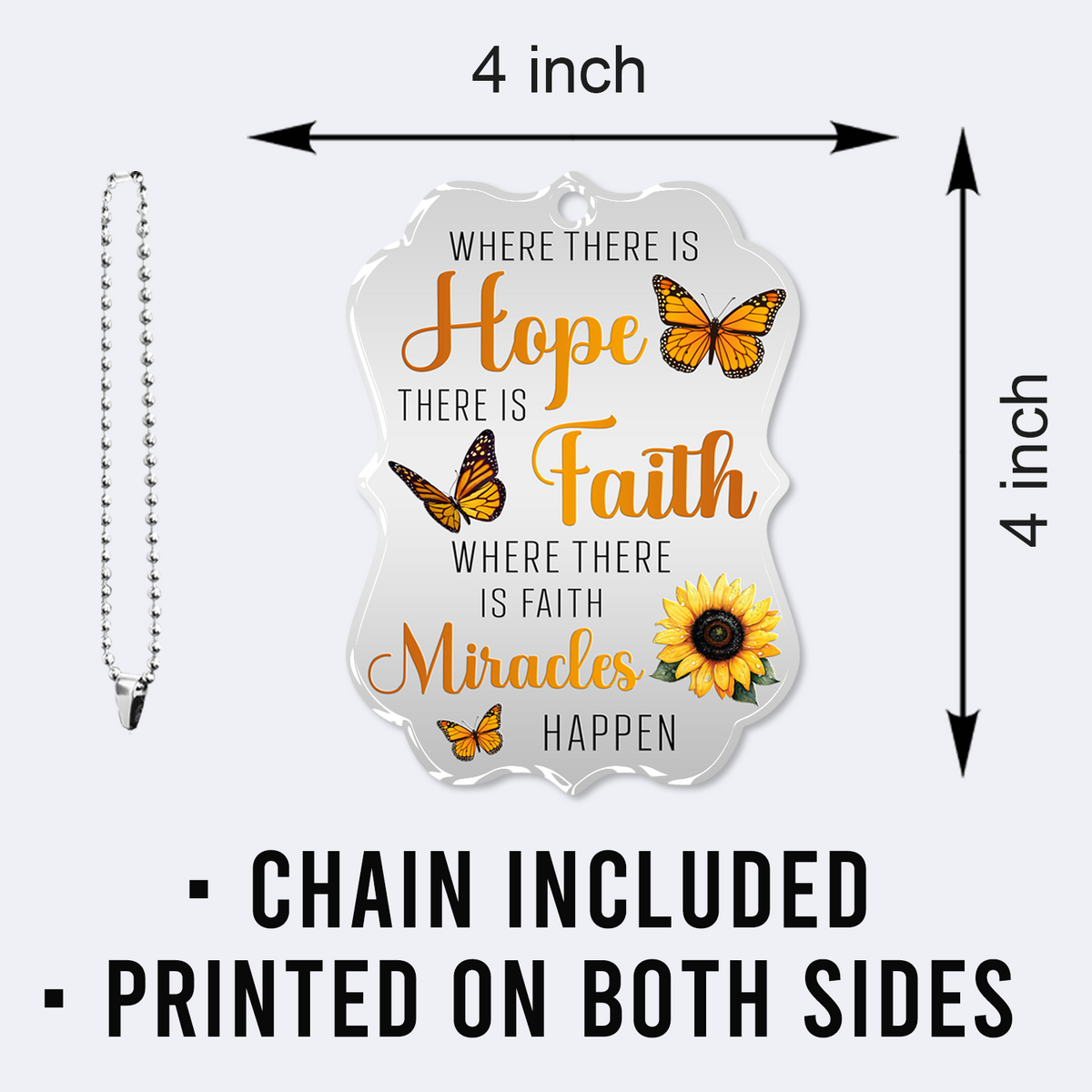 Sunflower Monarch Butterfly Hope Faith Miracles Christian Ornament Gift Bible Verse Christmas Ornament Car Hanging
