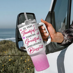 Pink Flower Butterfly Inspirational Christian 40 Oz Tumbler With Handle - Personalized Stainless Steel Tumbler