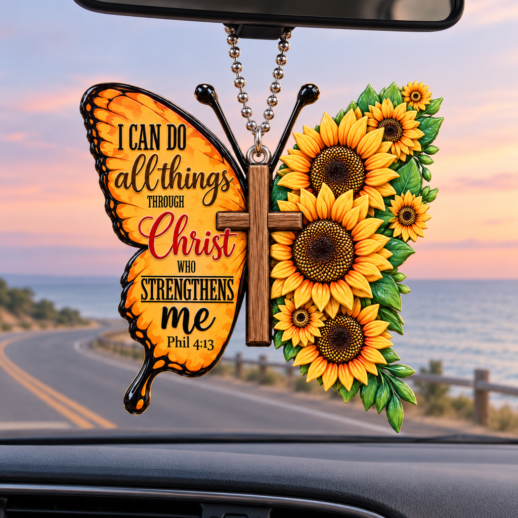 3D Raised Sunflower Butterfly Bible Verse Ornament