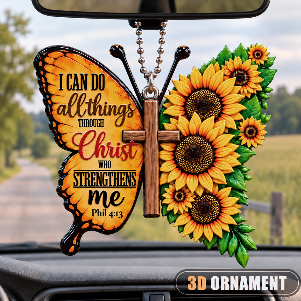 3D Raised Sunflower Butterfly Bible Verse Ornament