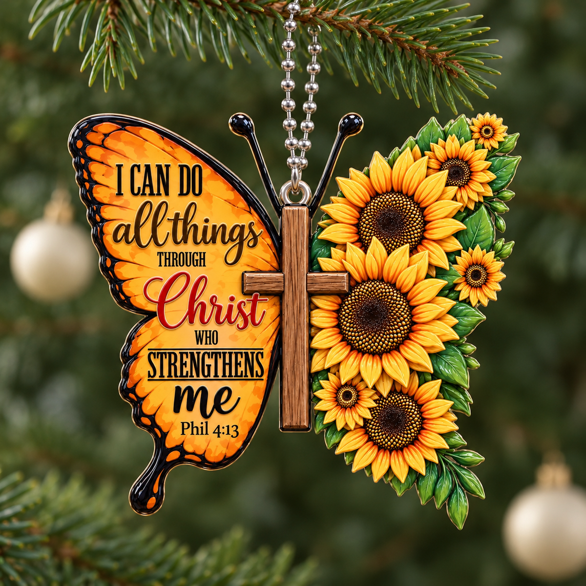 3D Raised Sunflower Butterfly Bible Verse Ornament