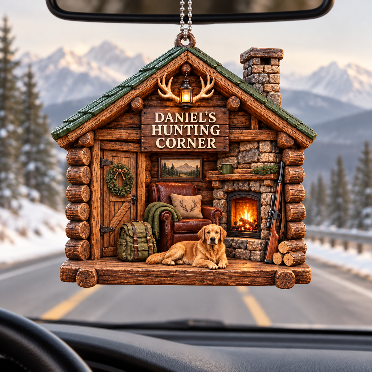 3D Raised Personalized Name Ornament - Hunter Corner Chalets Ornament Gift for Him & Her