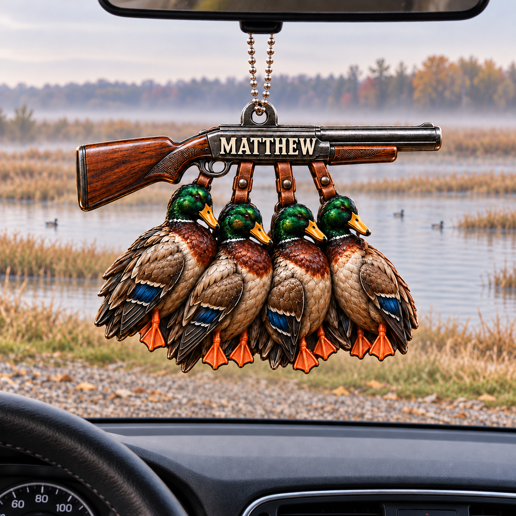 3D Raised Personalized Name Ornament - Hunting Mallard Ducks Ornament - Gift for Him