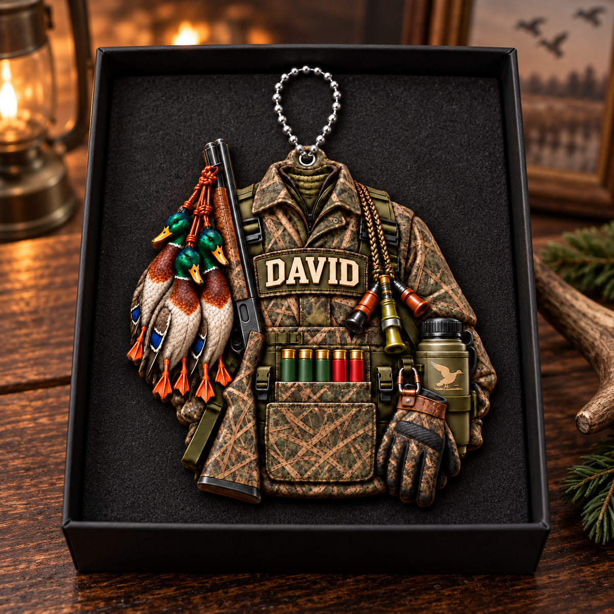 3D Raised Personalized Name Ornament - Mallard Ducks Camo Jacket Ornament - Hunting Gift for Him & Her