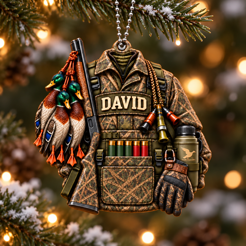 3D Raised Personalized Name Ornament - Mallard Ducks Camo Jacket Ornament - Hunting Gift for Him & Her