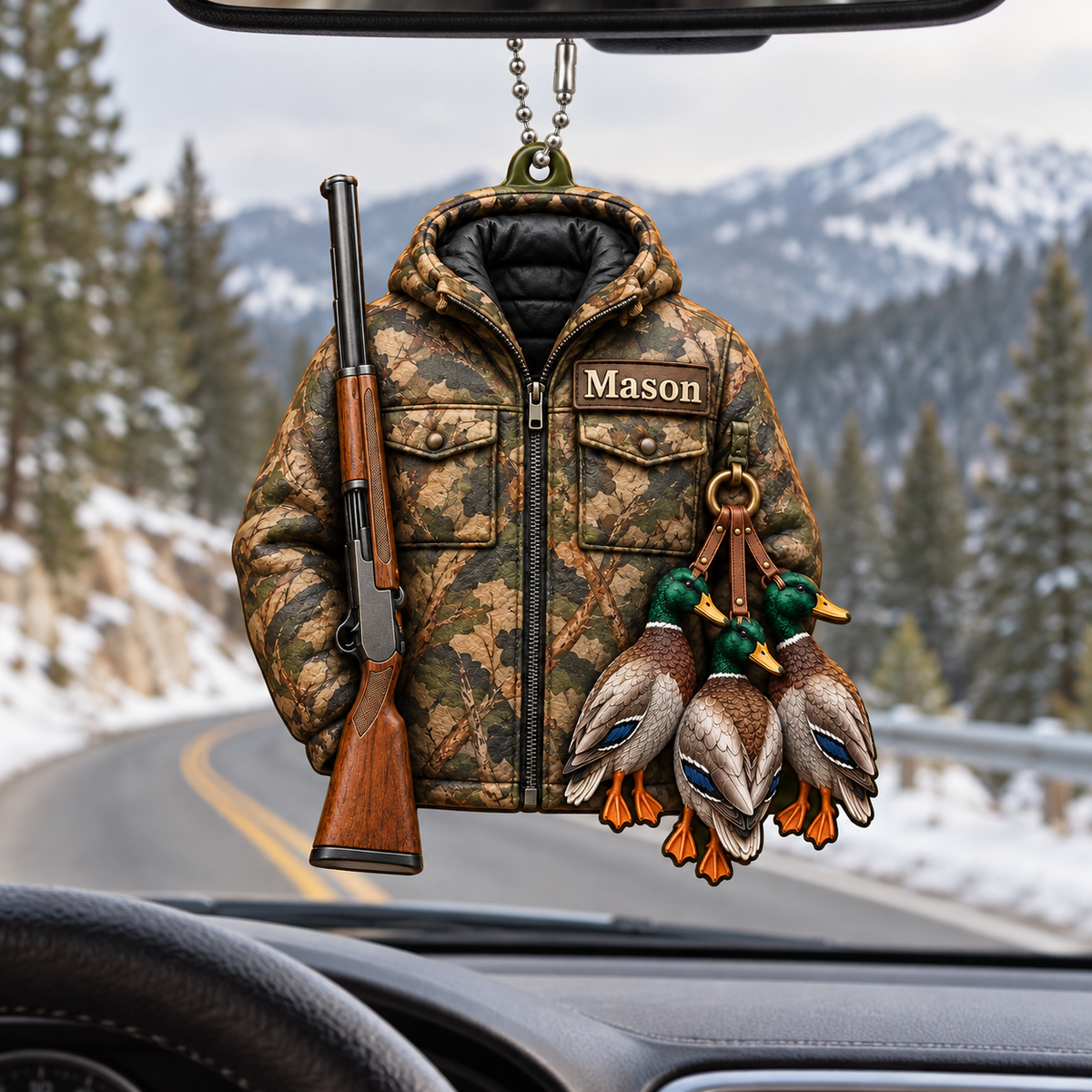 3D Raised Personalized Name Ornament - Mallard Ducks and Camo Jacket Ornament - Gift for Waterfowl Hunting Lovers