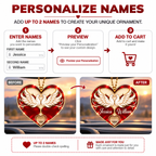 Personalized Names Dove Couple Red Heart Ornament – Anniversary Gift