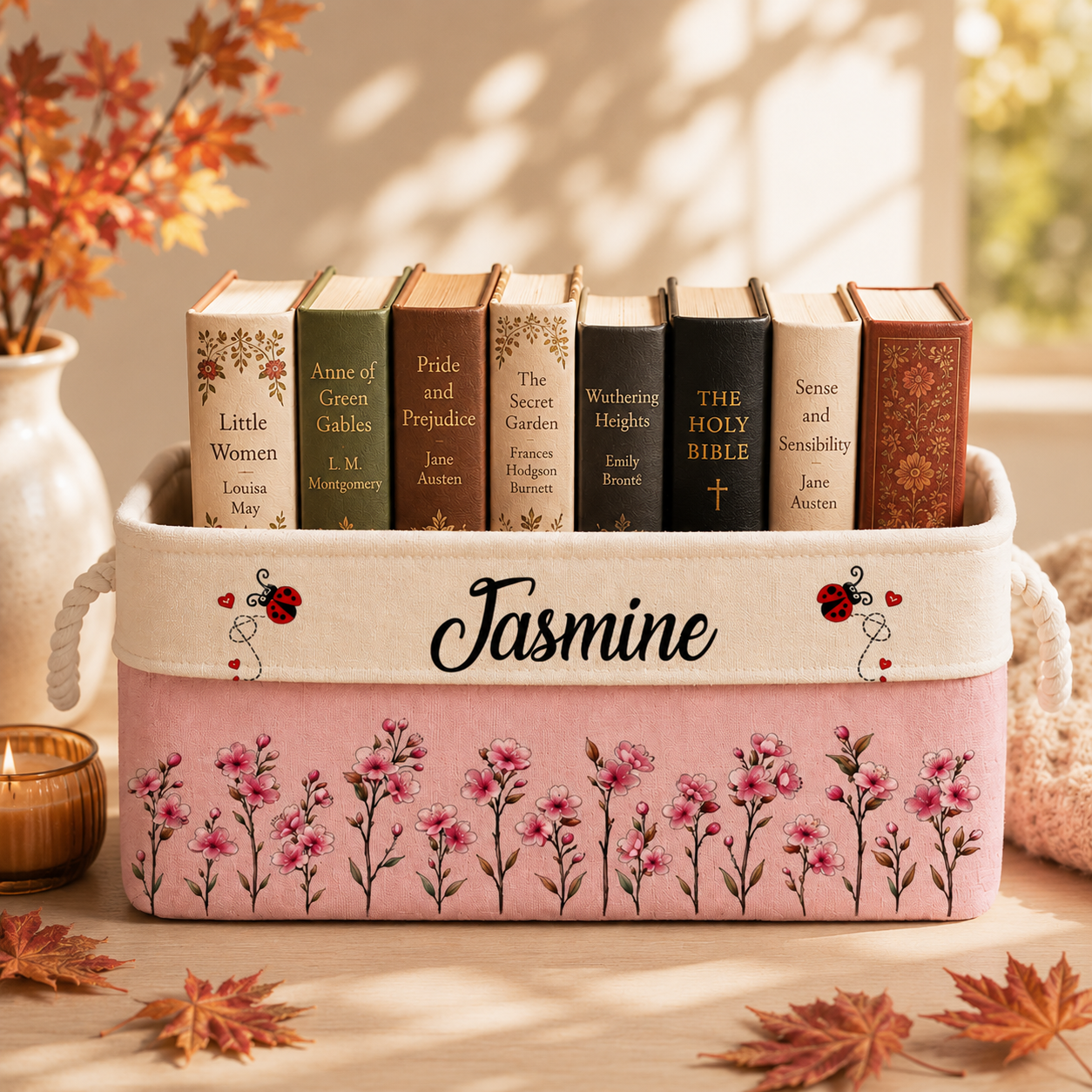 Custom Storage Basket - Personalized Birth Month Flower Gifts for Book Lovers, Readers & Bookworms