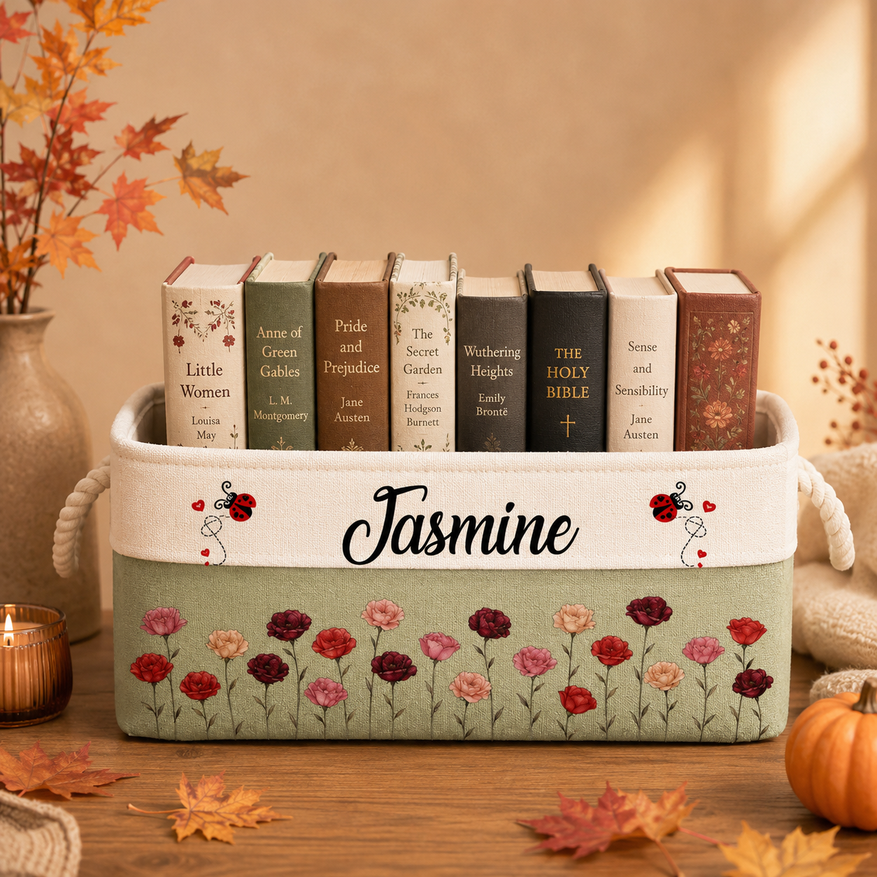 Custom Storage Basket - Personalized Birth Month Flower Gifts for Book Lovers, Readers & Bookworms