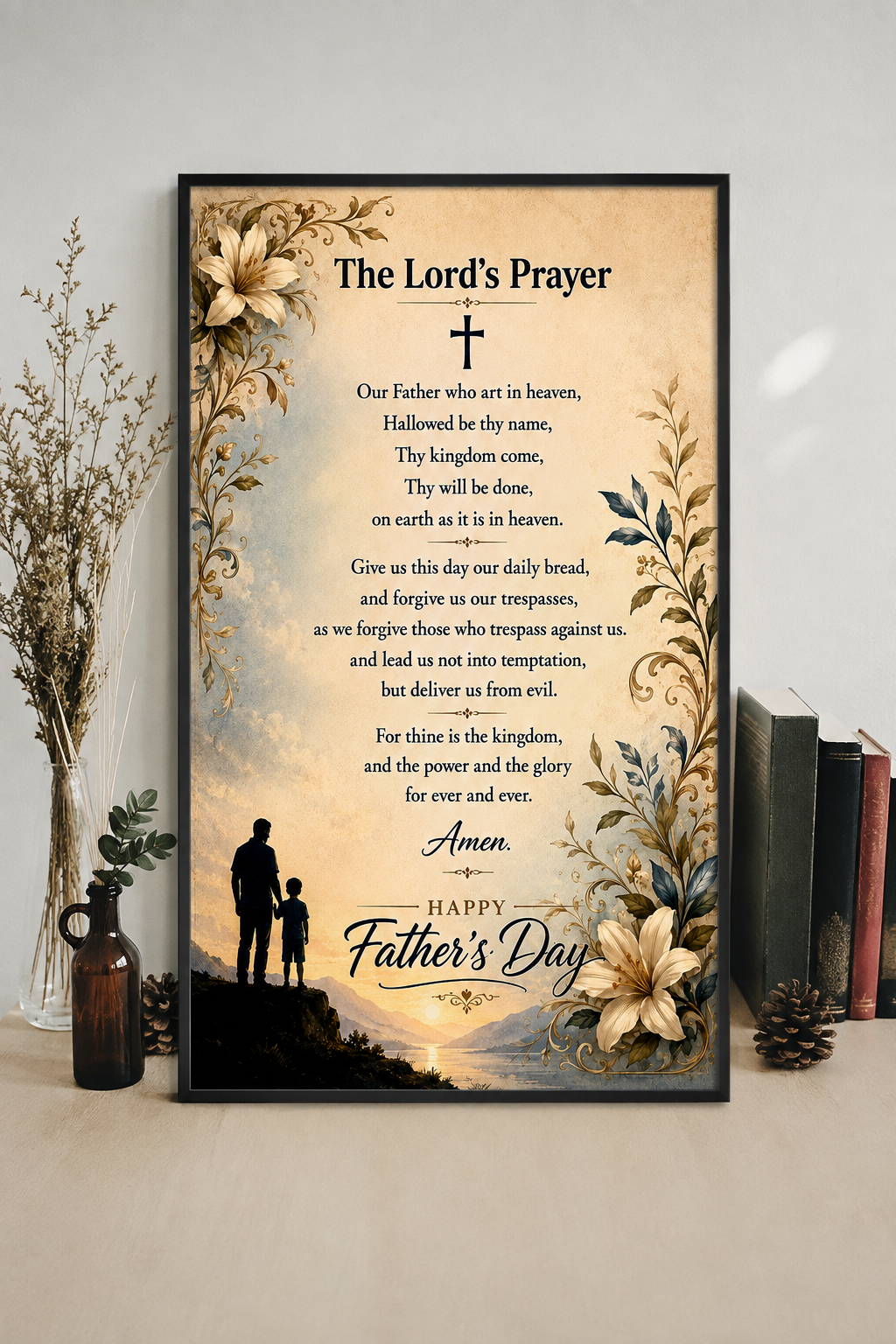 The Lord's Prayer Poster Wall Art - Our Father Prayer Poster Wall Decor - Inspirational Bible Verse Gift for Jesus Lovers, Dad & men