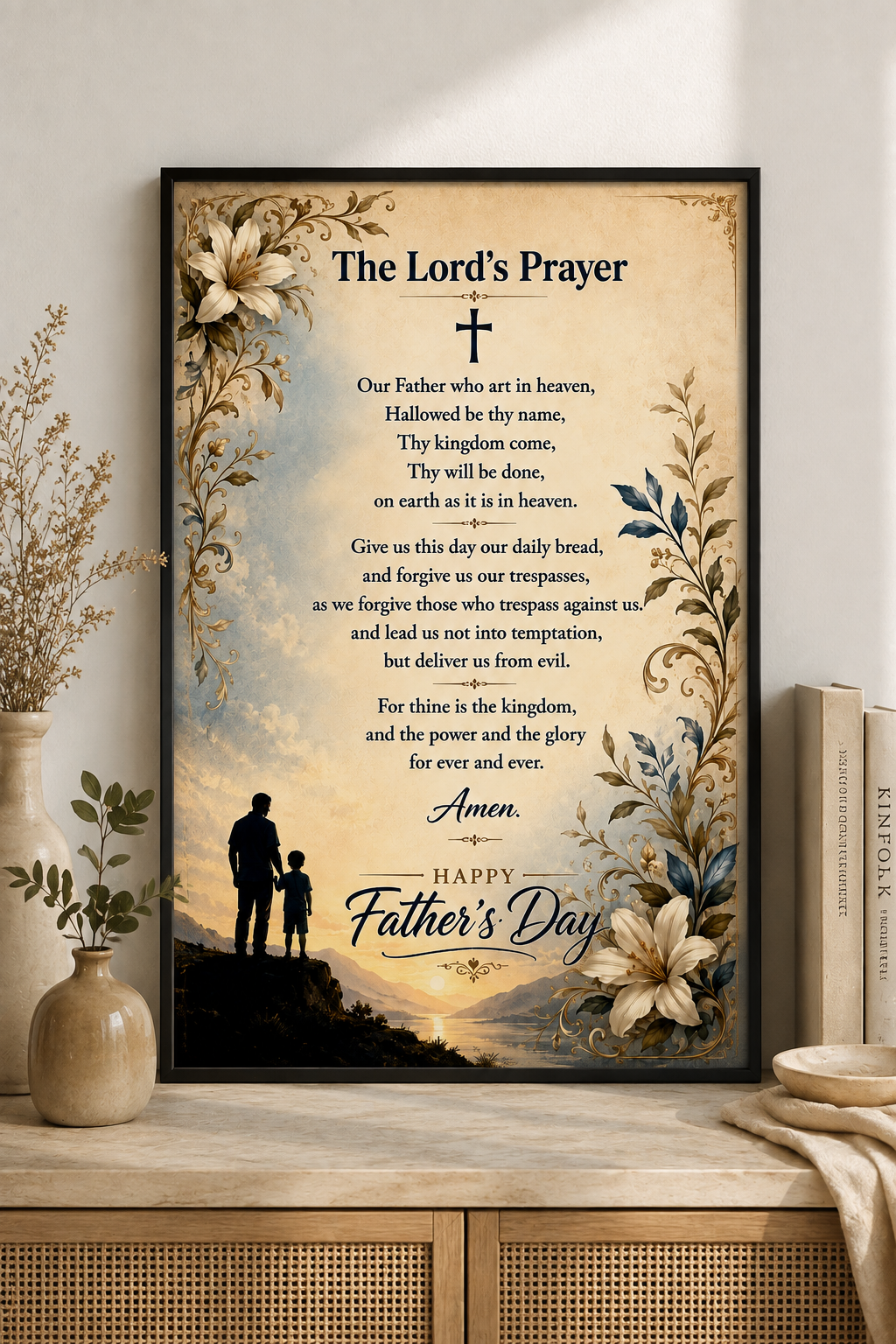 The Lord's Prayer Poster Wall Art - Our Father Prayer Poster Wall Decor - Inspirational Bible Verse Gift for Jesus Lovers, Dad & men