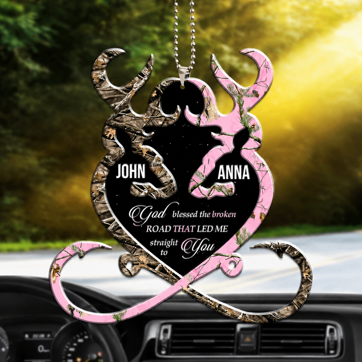 Buck N Doe Heart God Blessed Personalized Ornament