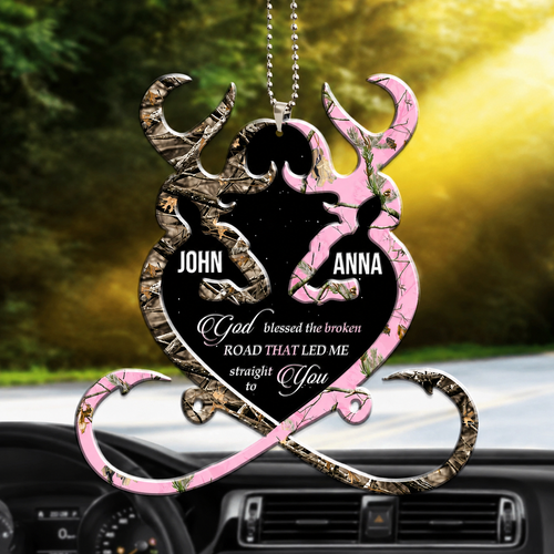 Buck N Doe Heart God Blessed Personalized Ornament