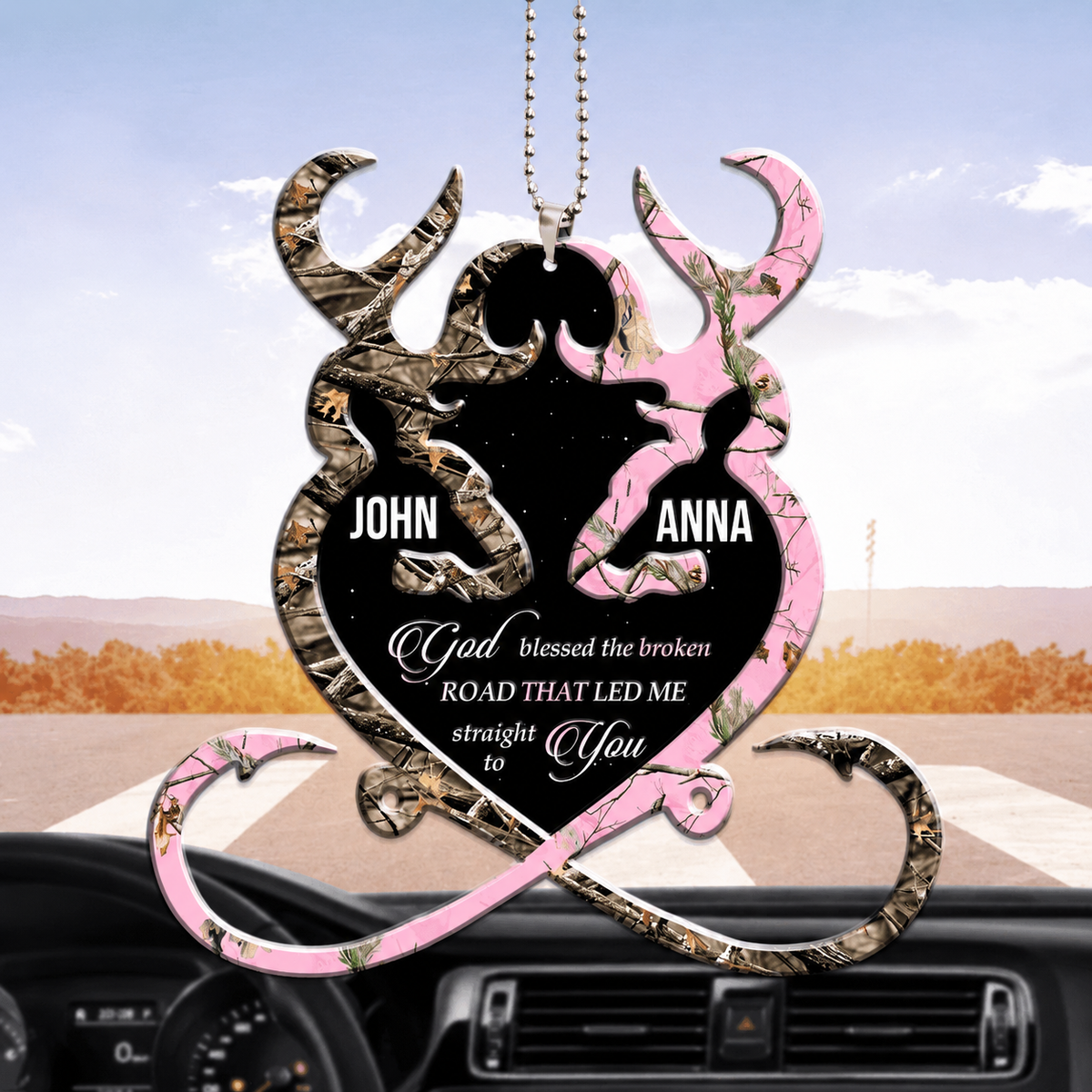 Buck N Doe Heart God Blessed Personalized Ornament