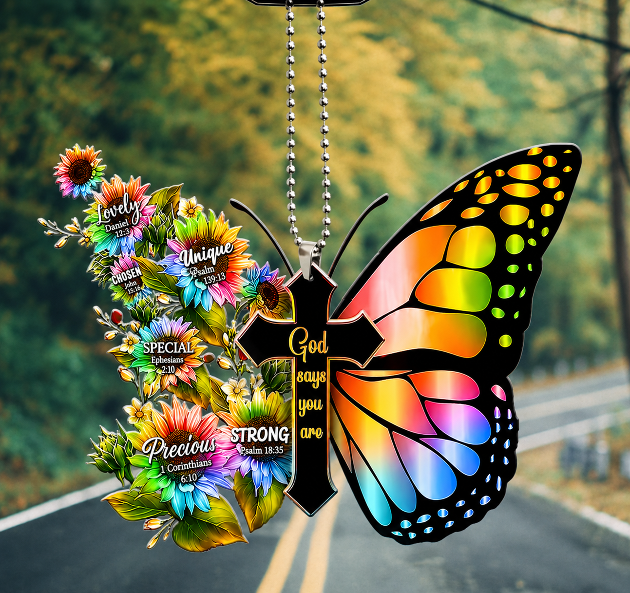 Rainbow Butterfly Cross God Says You Are Ornament