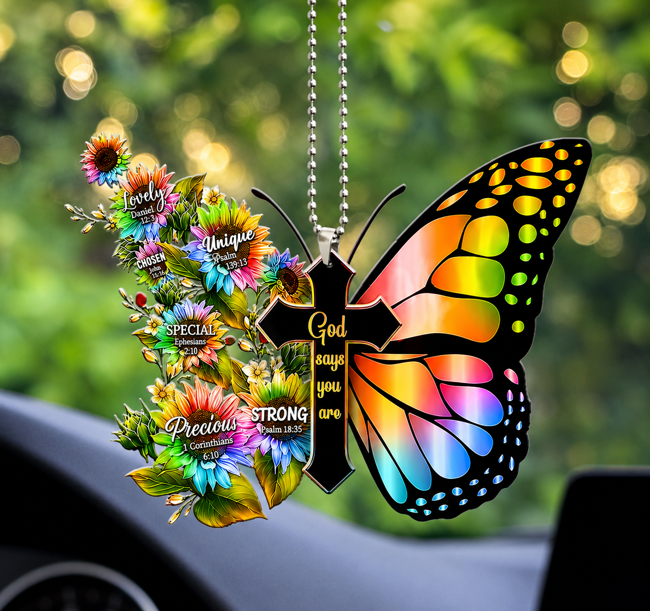 Rainbow Butterfly Cross God Says You Are Ornament
