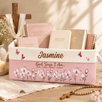 God Says I Am Custom Storage Basket - Personalized Bible Flower Gifts for Christian Faith Book Lovers