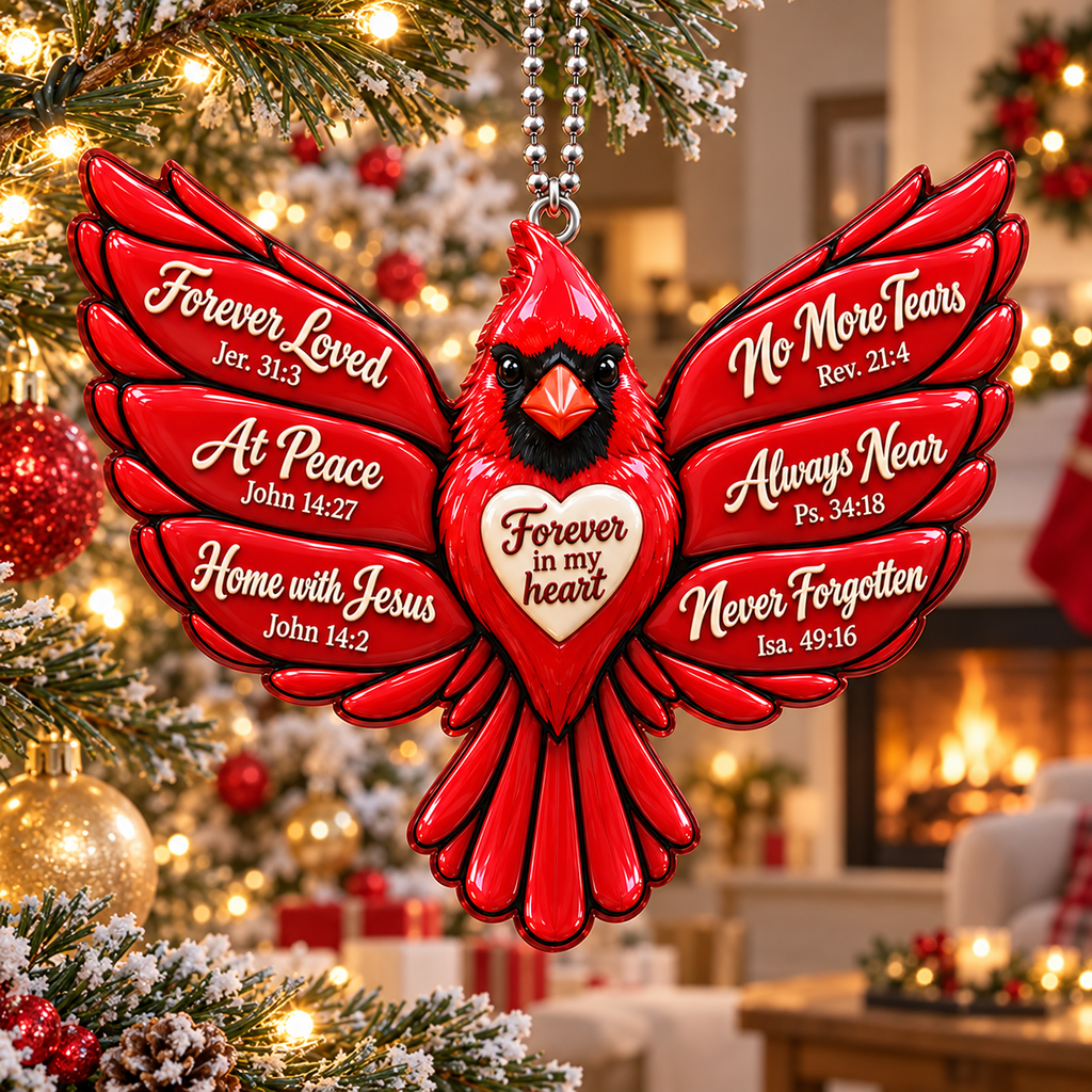 3D Raised Cardinal Memorial Ornament – Bible Verse Sympathy Gift For Loss
