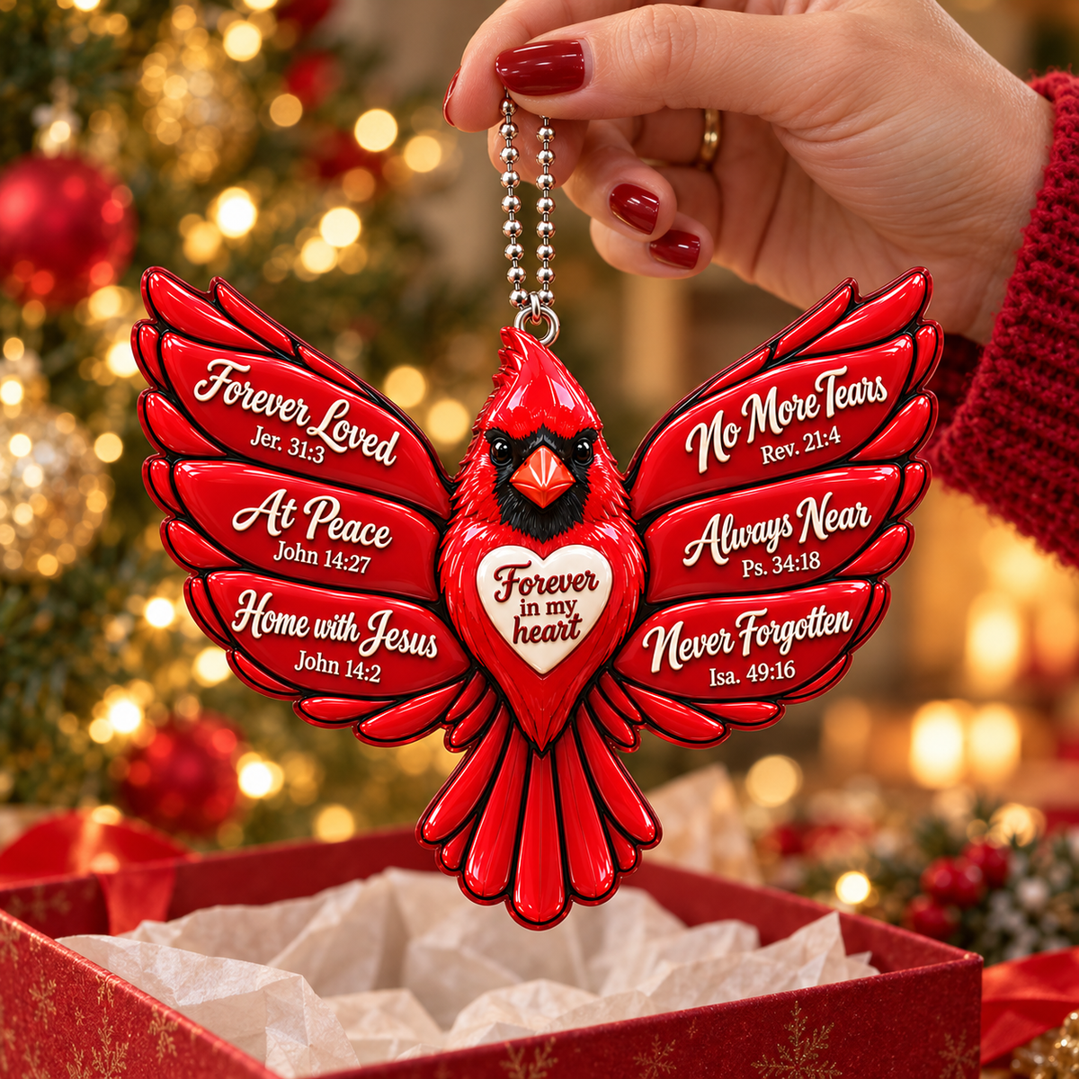 3D Raised Cardinal Memorial Ornament – Bible Verse Sympathy Gift For Loss
