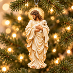 3D Raised Jesus Holding Lamb Christian Religious Ornament