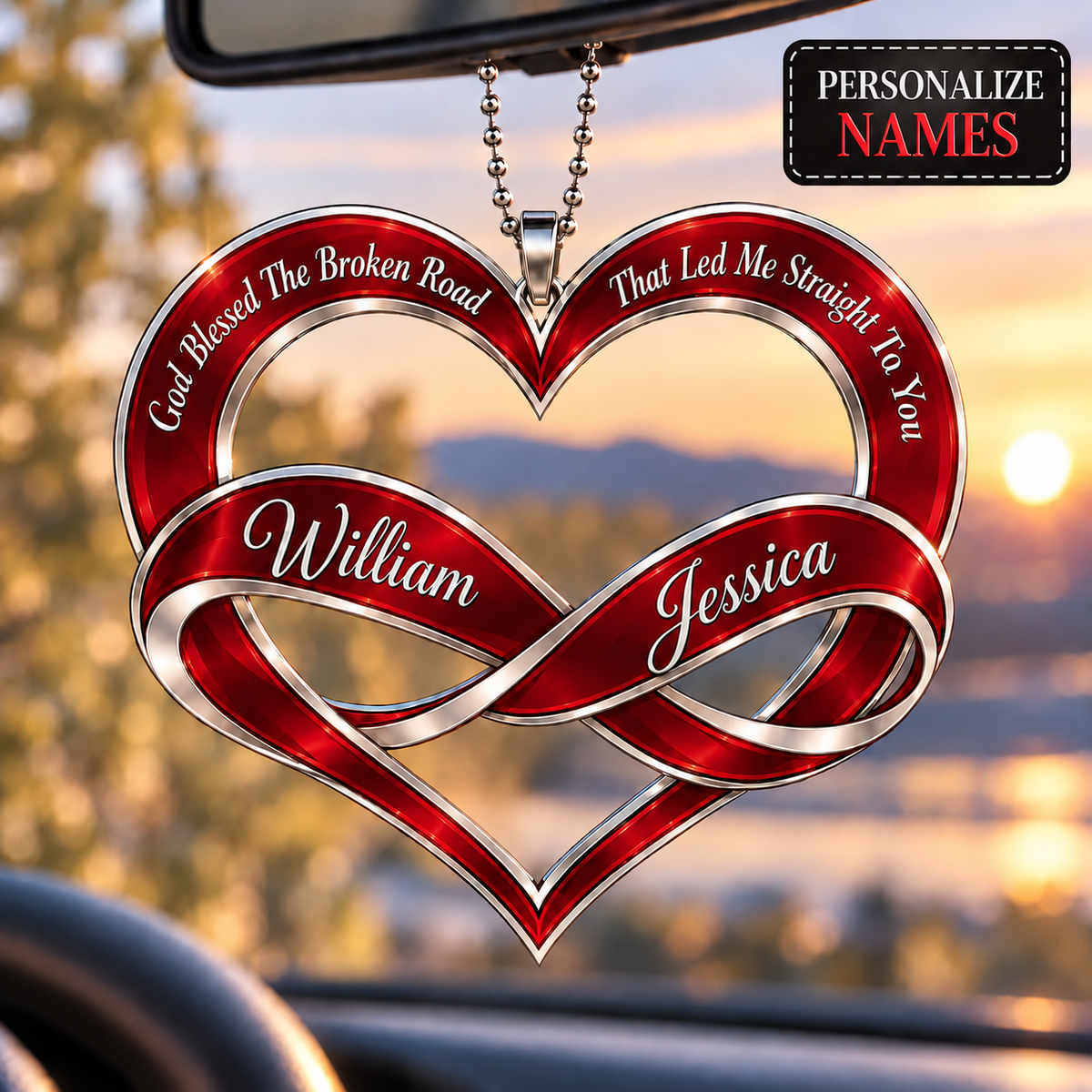 Personalized Couple Heart Infinity Ornament – Custom Names Forever Love Car Hanging Ornament, Romantic Gift for Couples