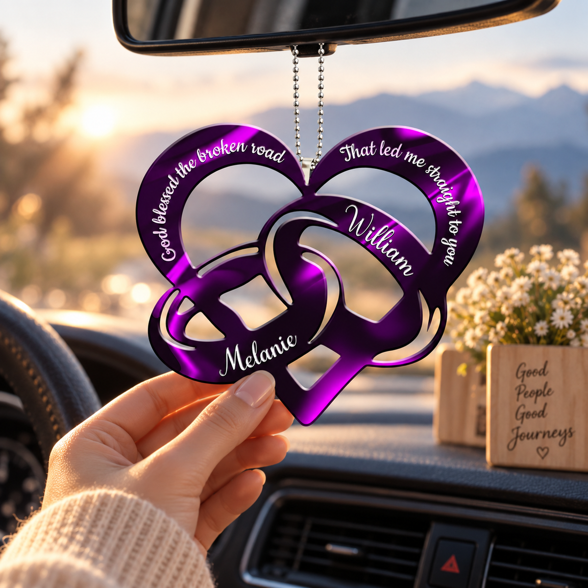 Purple Couple Rings God Blessed Personalized Ornament