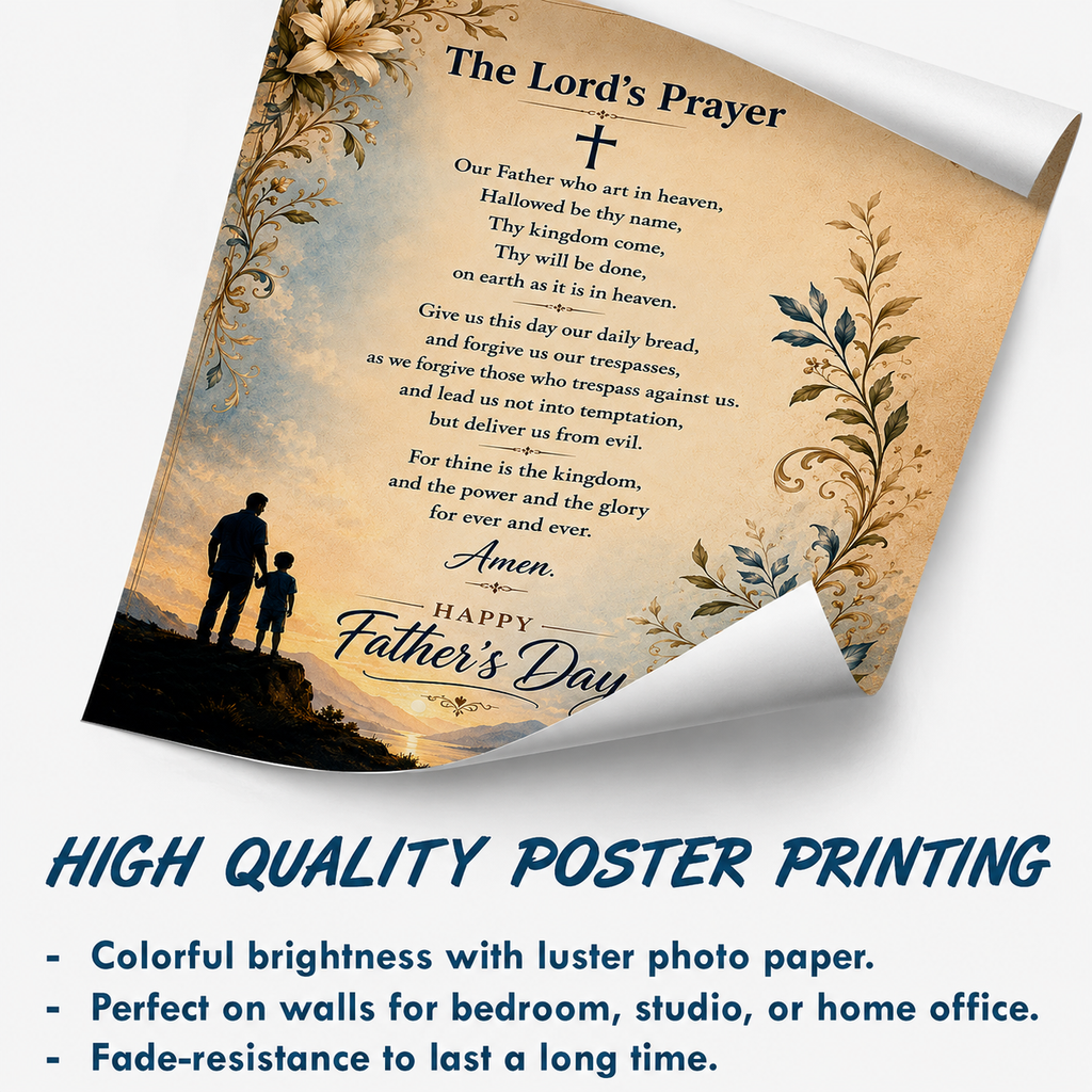 The Lord's Prayer Poster Wall Art - Our Father Prayer Poster Wall Decor - Inspirational Bible Verse Gift for Jesus Lovers, Dad & men