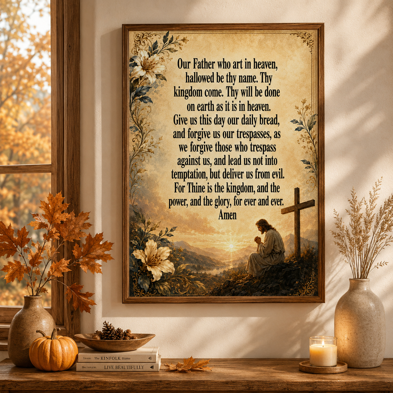 Our Father Prayer Poster Wall Decor - The Lord’s Prayer Wall Art - Christian Decor Inspirational Bible Verse Print Vintage Faith-Based Gift for Home, Church, and Office