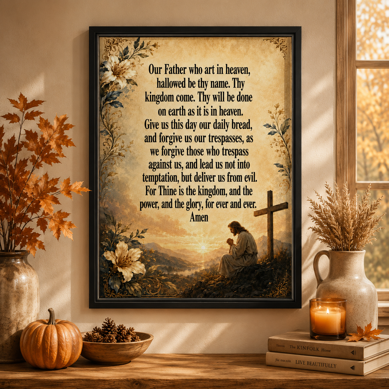 Our Father Prayer Poster Wall Decor - The Lord’s Prayer Wall Art - Christian Decor Inspirational Bible Verse Print Vintage Faith-Based Gift for Home, Church, and Office