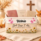 Custom Storage Basket - Personalized Jesus Bible Flower Book Basket - Gifts for Jesus Lovers, Bookish Lovers