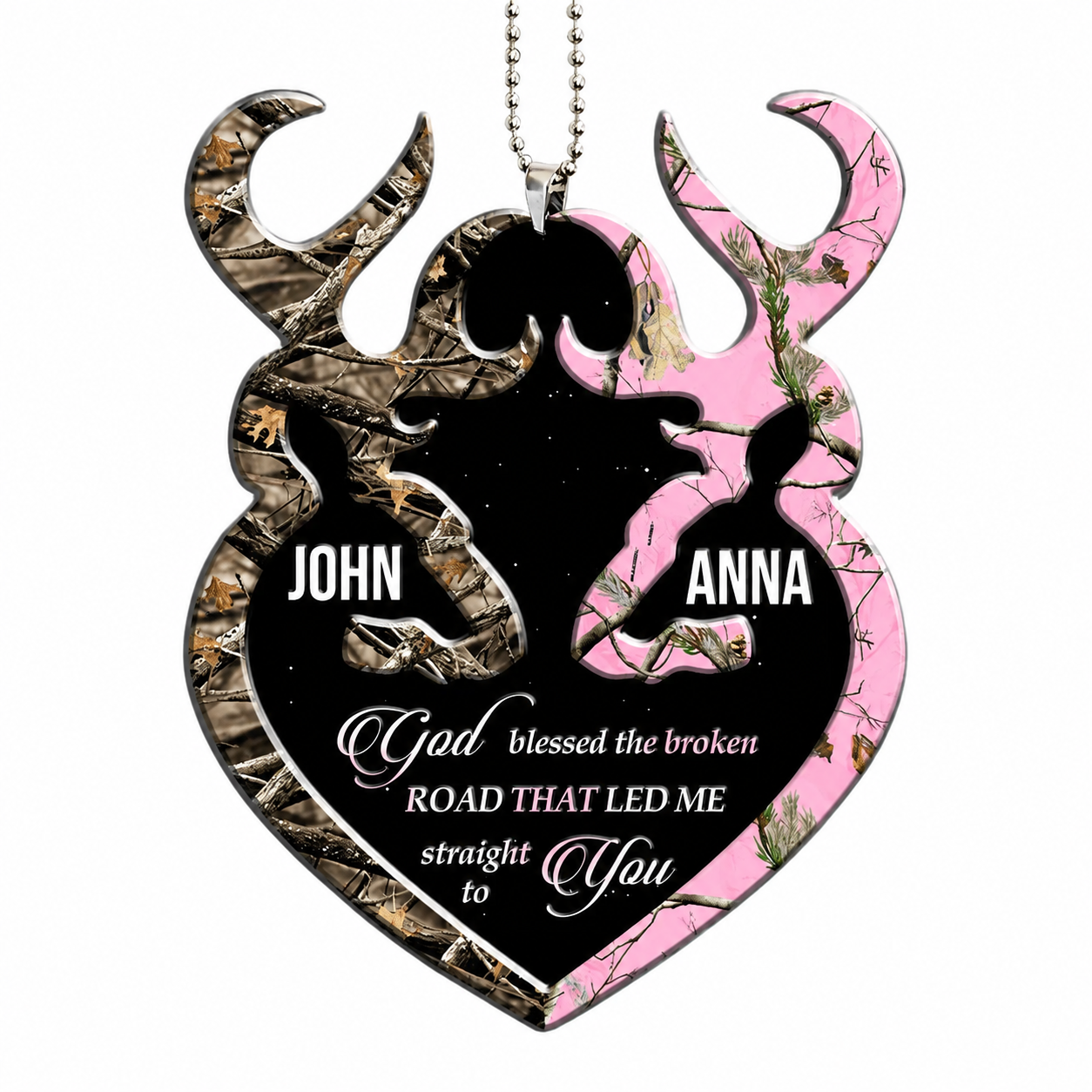 Personalized Buck And Doe Heart God Blessed Ornament, Couple Gift