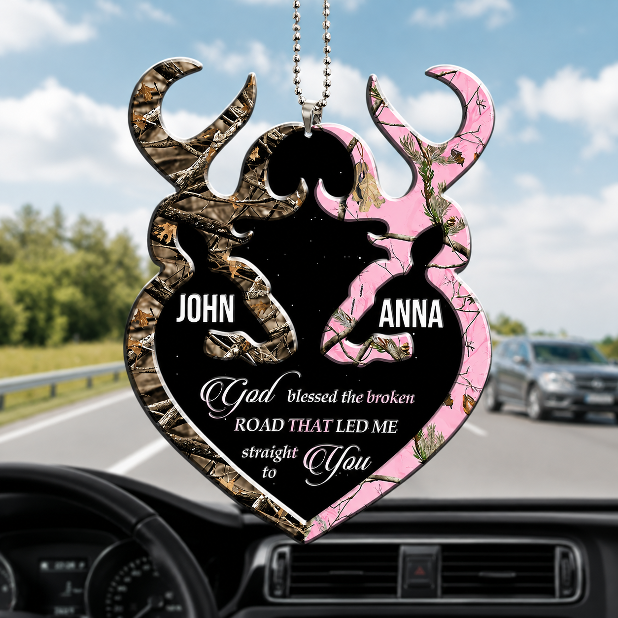 Personalized Buck And Doe Heart God Blessed Ornament, Couple Gift