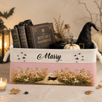Custom Storage Basket - Personalized Ghost Reading Spooky Halloween Garden Basket - Gifts for Halloween, Bookworms, women