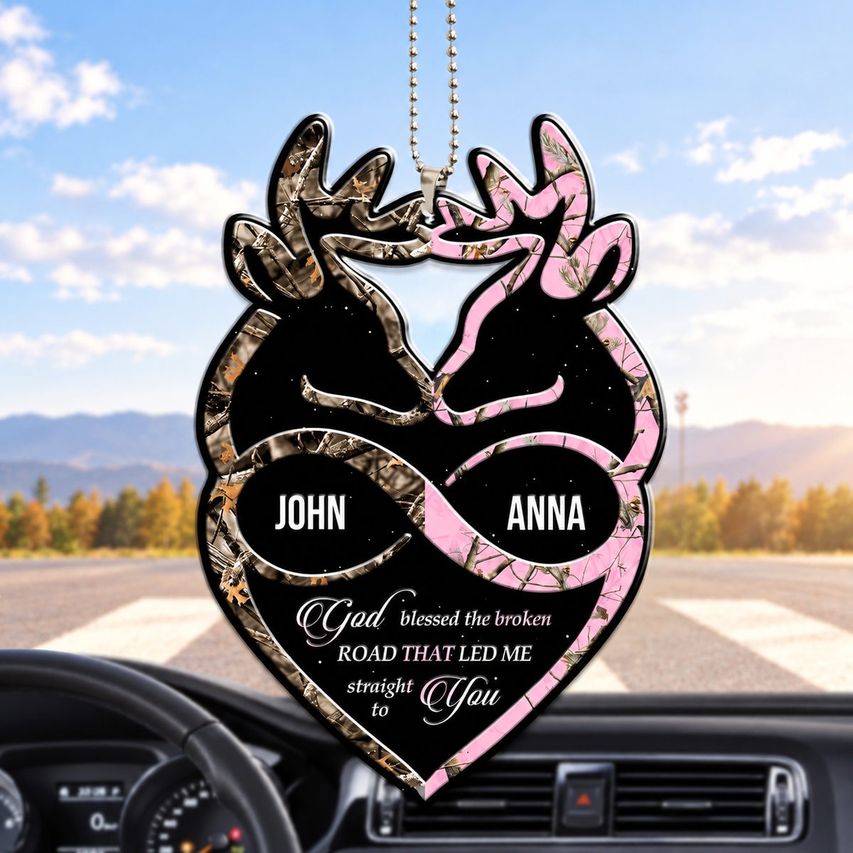 Buck And Doe Infinity Heart God Blessed Personalized Ornament - Perfect Gift for Couples, for Husband & Wife