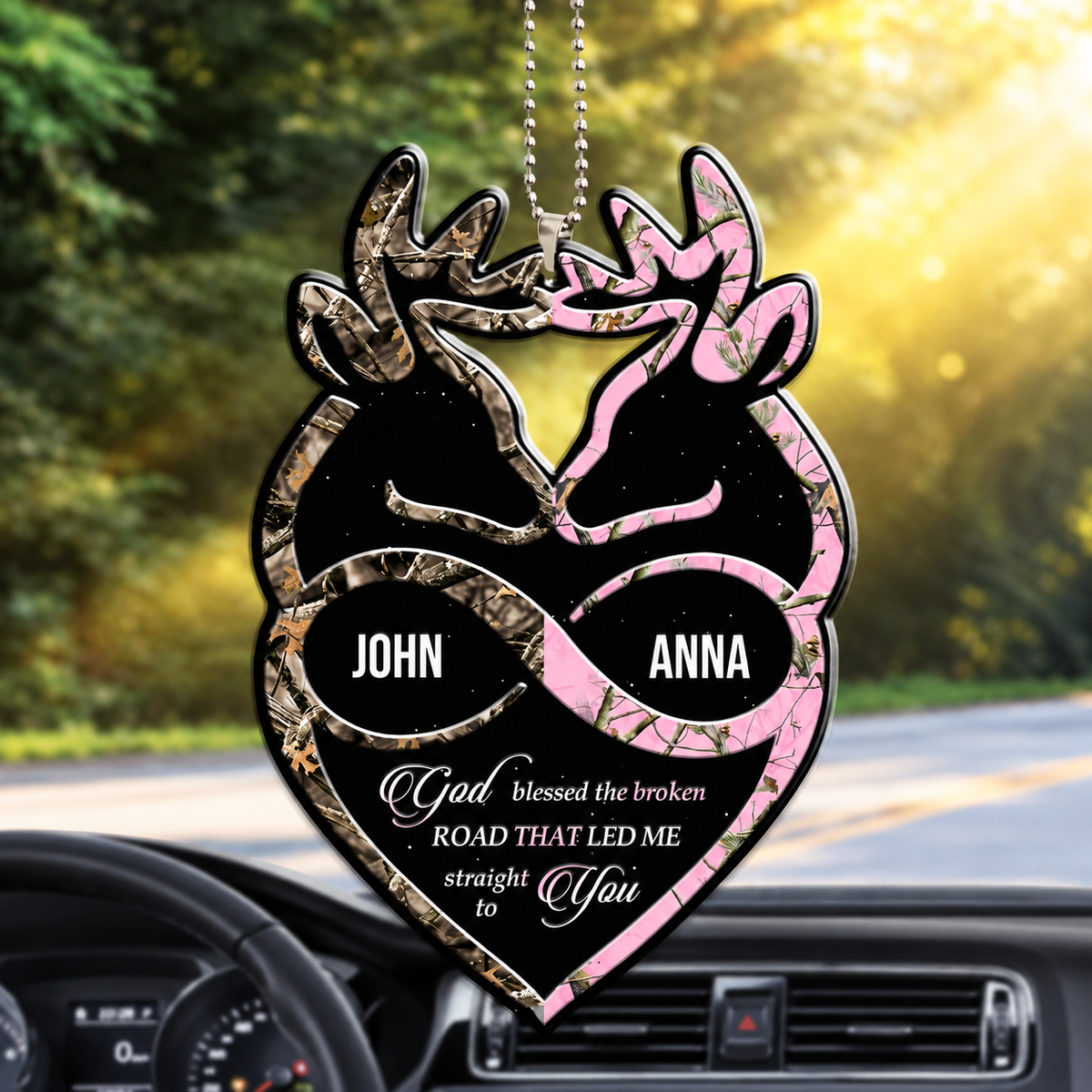 Buck And Doe Infinity Heart God Blessed Personalized Ornament - Perfect Gift for Couples, for Husband & Wife
