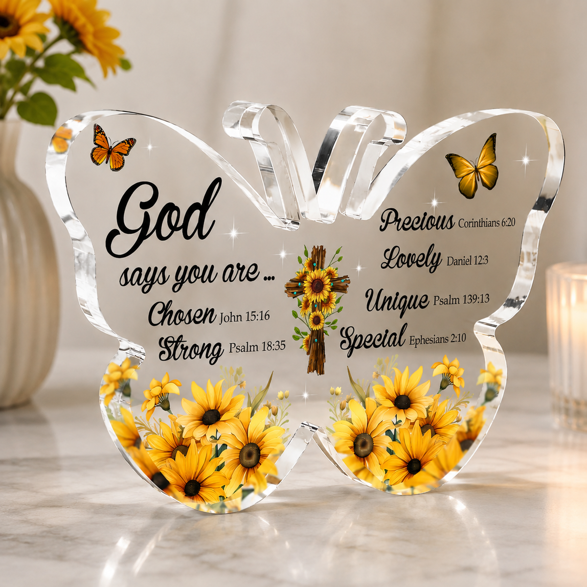 Butterfly Sunflower God Says You Are Acrylic Plaque Christian Gifts Bible Verses Religious Gifts