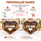 Personalized Names Owl Couple Forever & Always Brown Heart Ornament - Anniversary Gifts for Couples