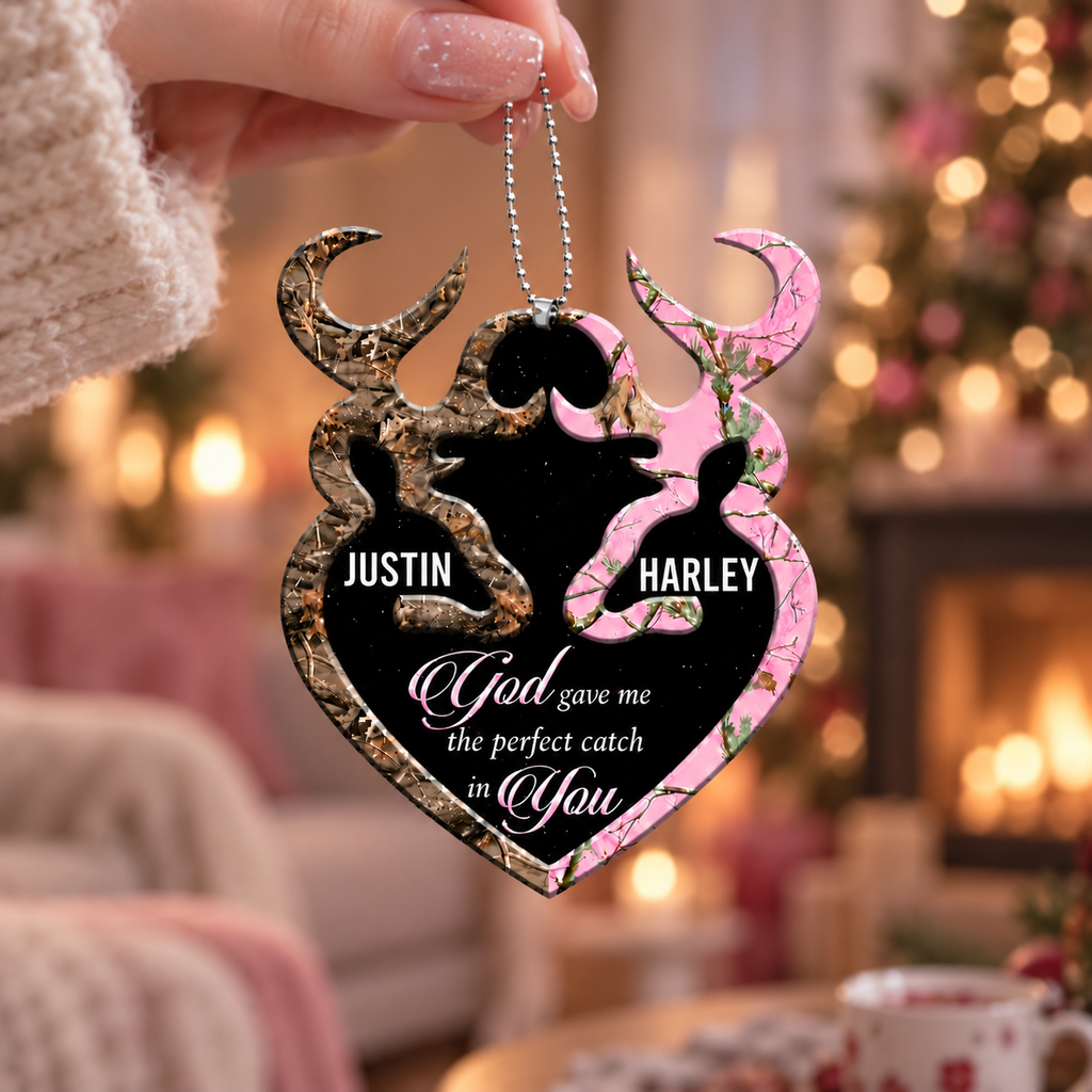 Personalized Buck N Doe GOD Gave Me A Perfect Catch In You Heart Ornament - Ideal Gifts for Couples, for Husband & Wife