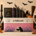 Custom Storage Basket - Personalized Ghost Reading with Black Cat Spooky Garden Basket - Gifts for Halloween, Bookish Lovers