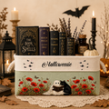 Custom Storage Basket - Personalized Ghost Reading with Black Cat Spooky Garden Basket - Gifts for Halloween, Bookish Lovers