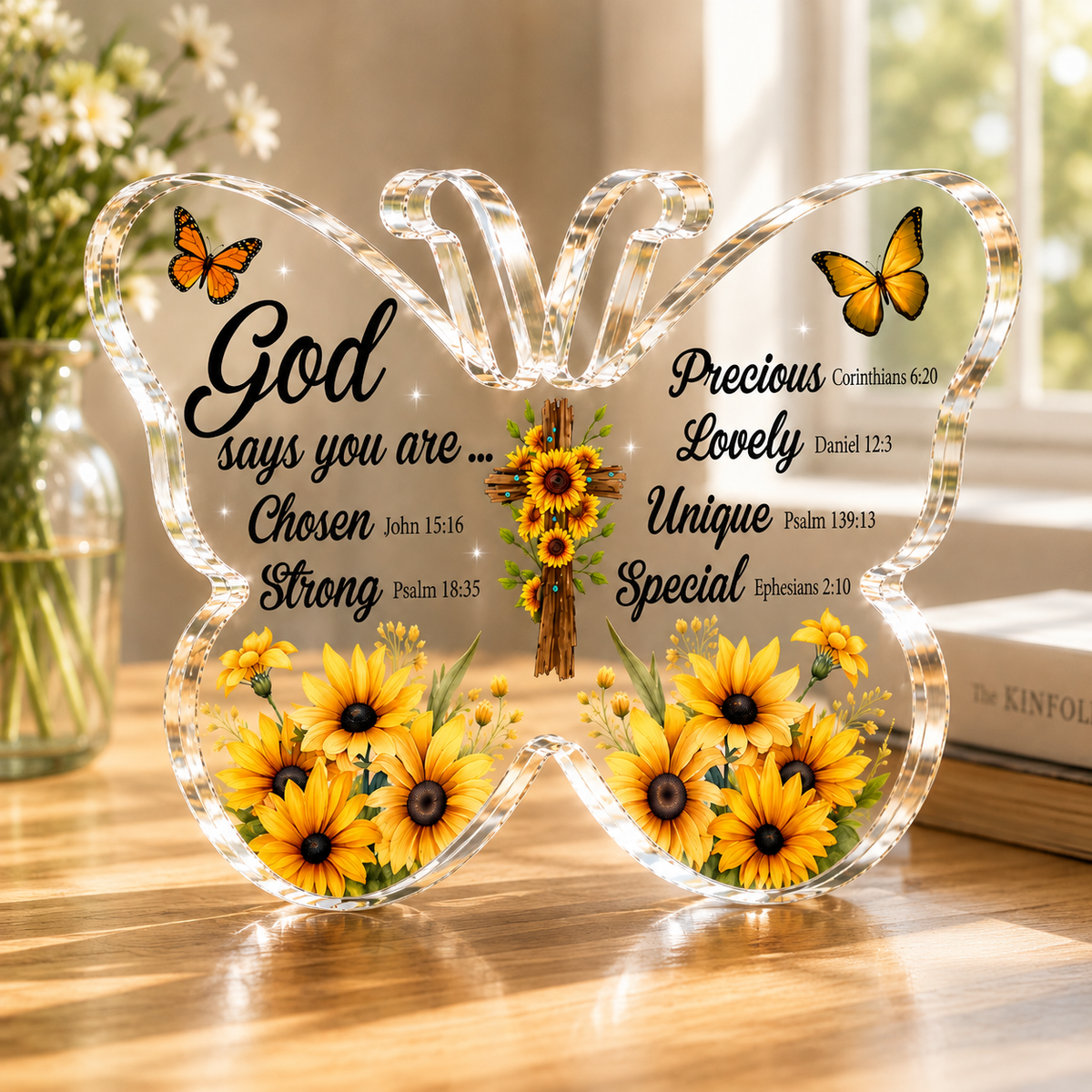Butterfly Sunflower God Says You Are Acrylic Plaque Christian Gifts Bible Verses Religious Gifts