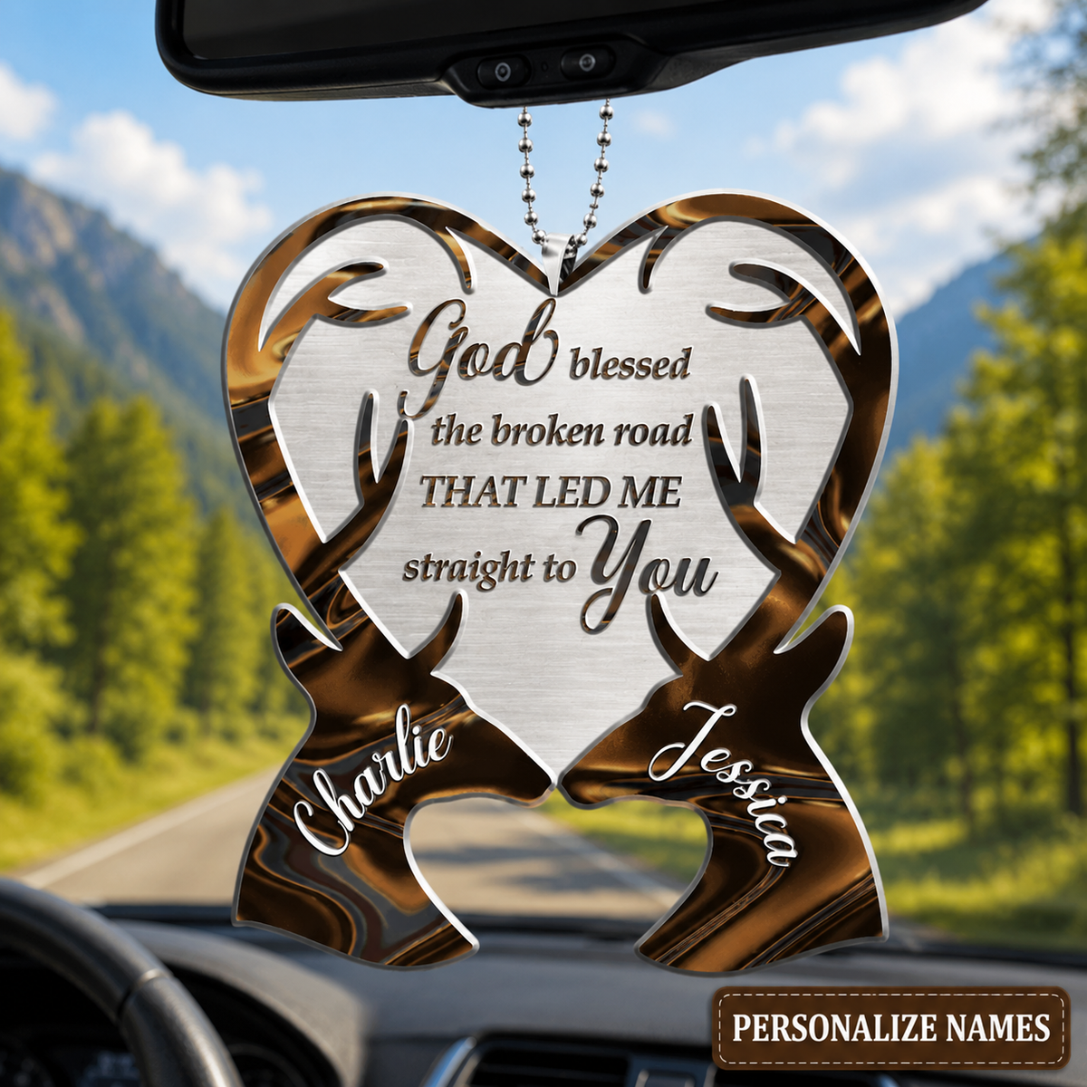 Hologram Deer Couple God Blessed Personalized Ornament, Custom Names Gift for Couples