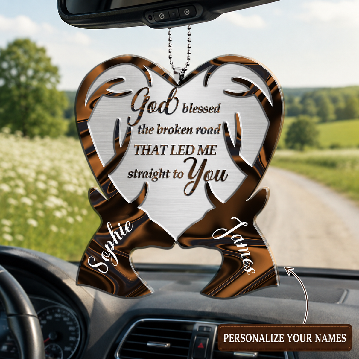 Hologram Deer Couple God Blessed Personalized Ornament, Custom Names Gift for Couples
