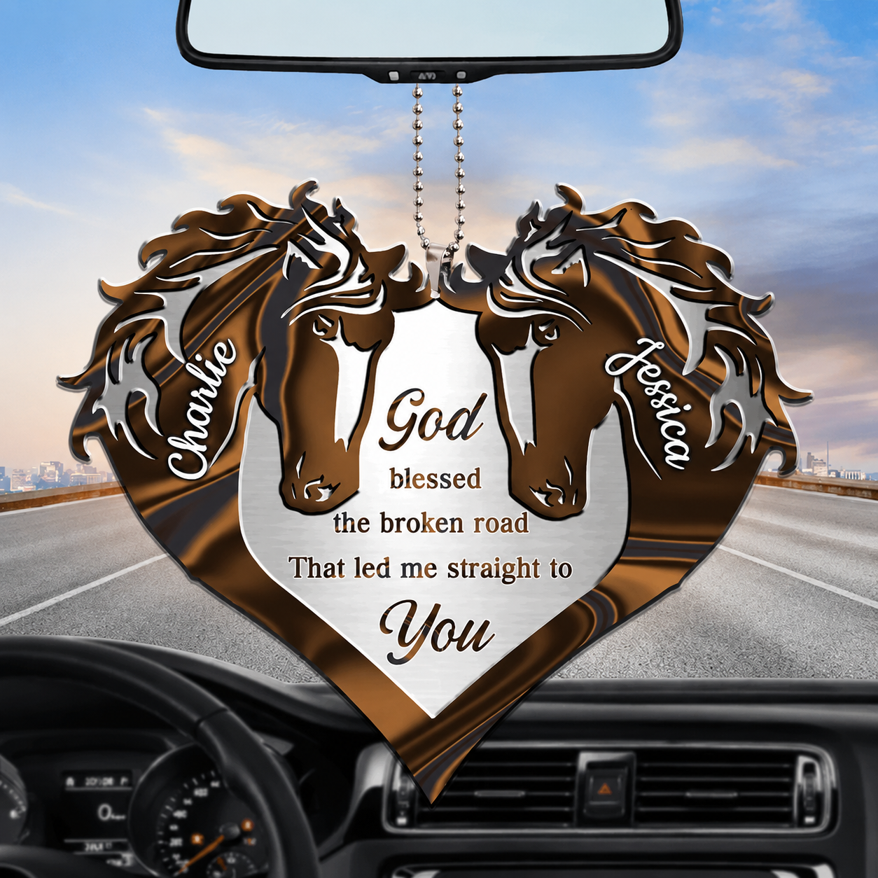 Heart Of Couple Horse God Blessed Personalized Two Sided Ornament