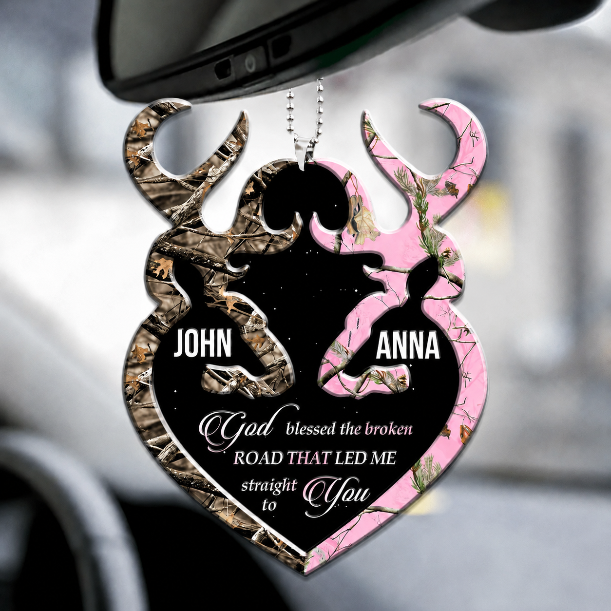 Personalized Buck And Doe Heart God Blessed Ornament, Couple Gift