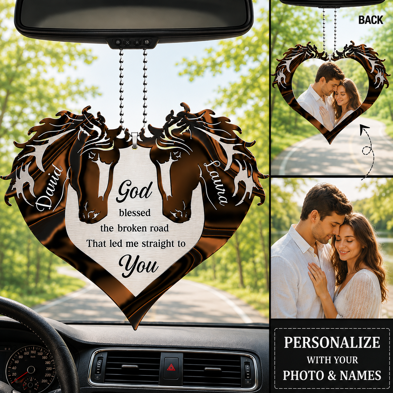 Heart Of Couple Horse God Blessed Personalized Two Sided Ornament