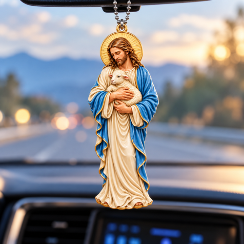 3D Raised Jesus Holding Lamb Christian Ornament