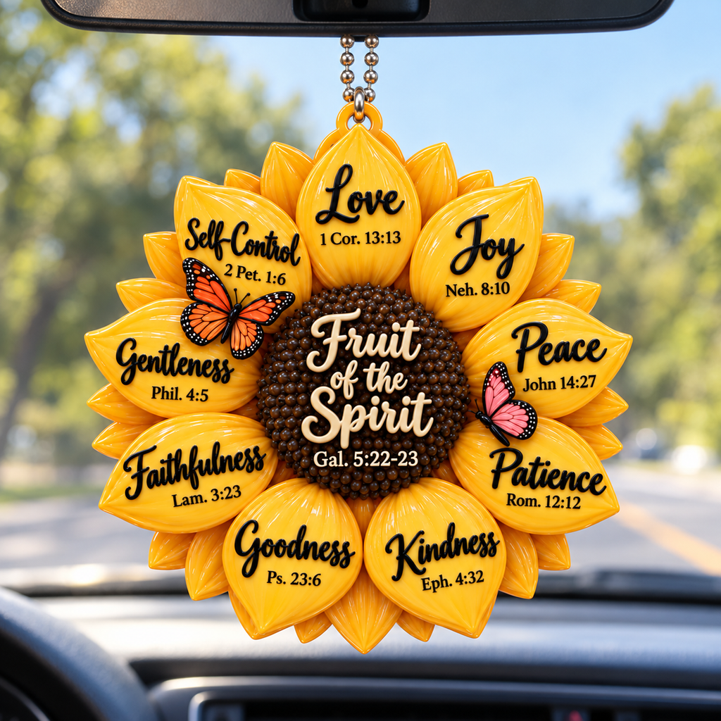 3D Raised Fruit Of The Spirit Sunflower Ornament – Bible Verse Christian Gift