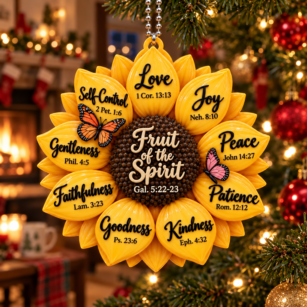 3D Raised Fruit Of The Spirit Sunflower Ornament – Bible Verse Christian Gift