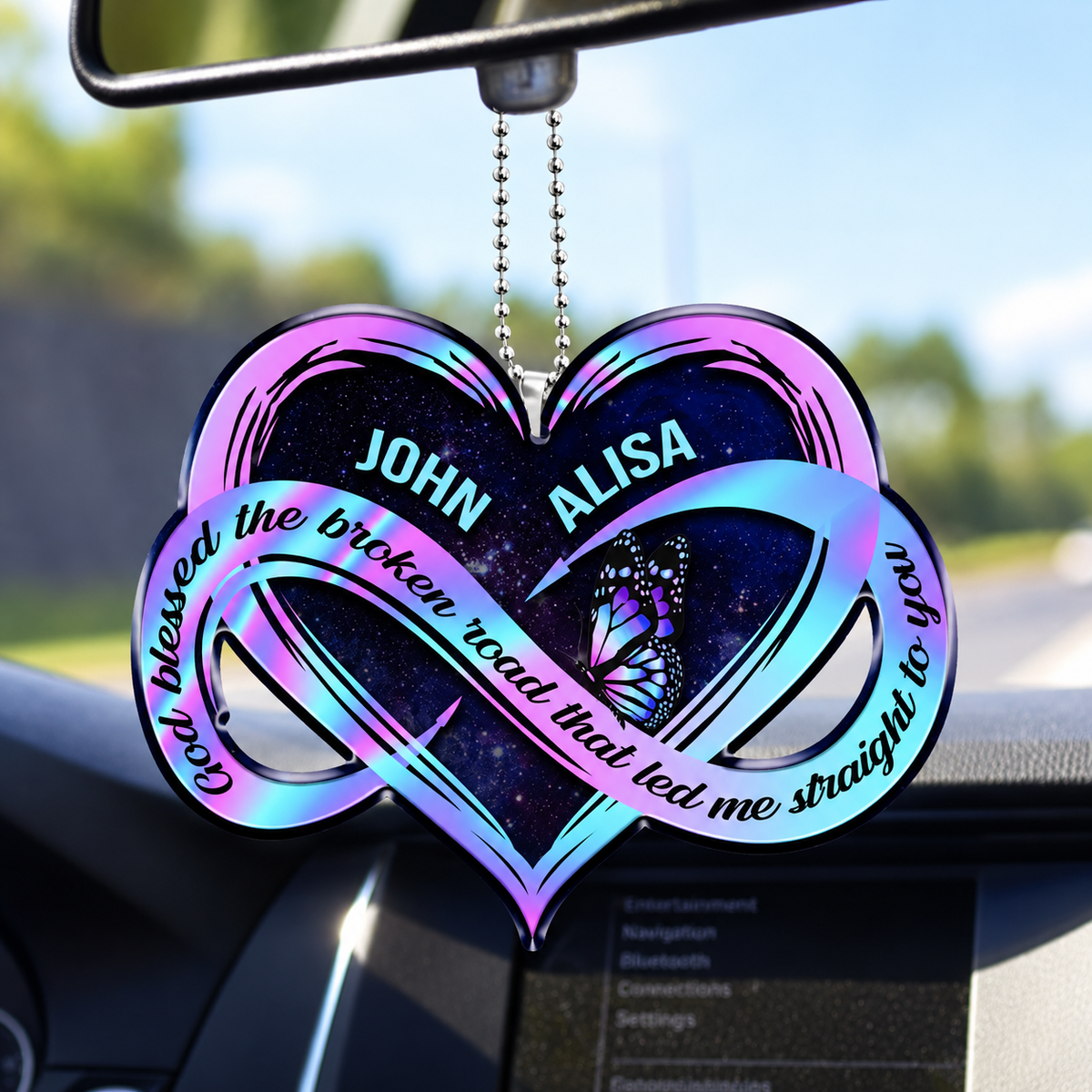 Personalized Hologram Infinity Heart Ornament - Heart God Blessed Ornament - Anniversary Gift for Couples